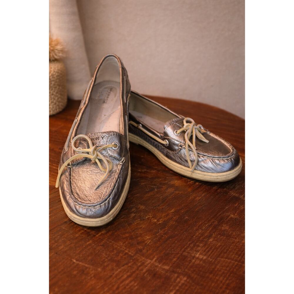 Sperry Metallic Leather Boat Shoes Lace Up Casual Comfort Flats 10 Travel Fun